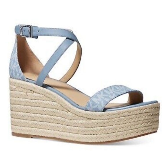 - MICHAEL KORS Serena chambray  Espadrille Wedge Sandals NWT 9.5 - Picture 1 of 3